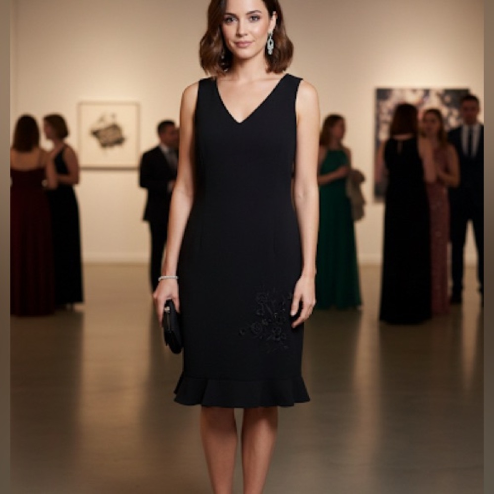 Elegant Black Sleeveless Dress with Floral Detail